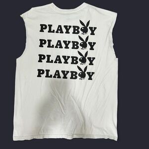 PLAYBOY White Sleeveless Top with Black Logo